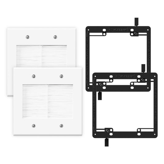 VCELINK Brush Wall Plate with Mounting Bracket, 2 Gang Pass Through Wire Hider for Cable Management, Ethernet Cables, HDMI Cables and Home Theater Systems, 2 Pair