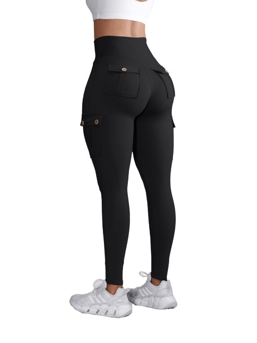 Madrirdma Cargo Leggings with Pockets for Women High Waist Butt Lifting Leggings Tummy Control Yoga Pants Black XL