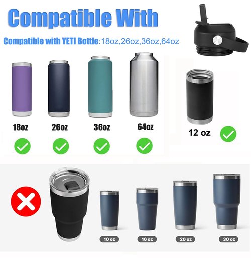 Straw lid for Yeti Rambler Water Bottle 18 26 36 64 oz, Replacement Cap Straw Cap forYETI Rambler Jr 12oz, 18 oz, 26 oz 36 oz 64 oz, Lid with Straw and Brush and Flexible Handle