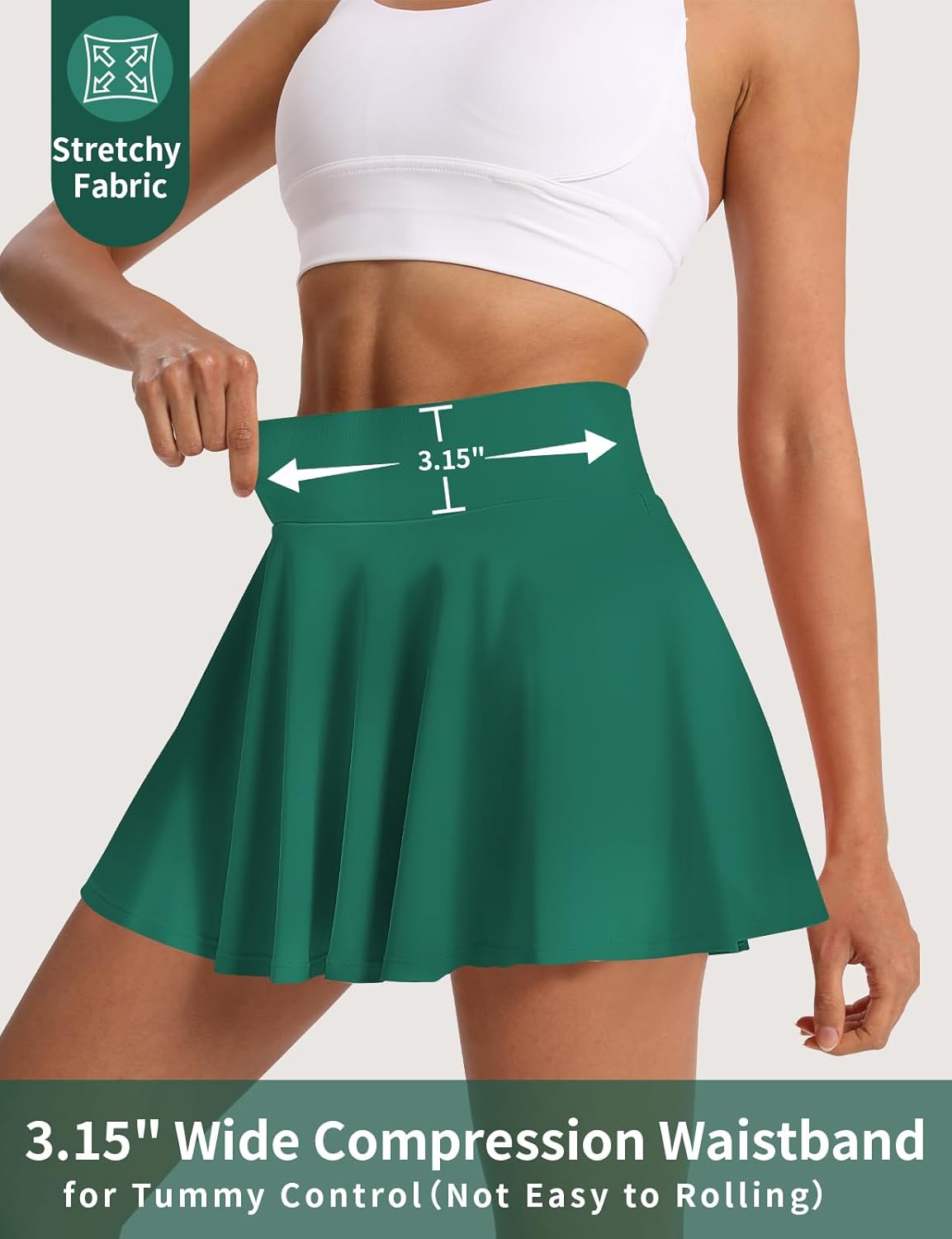 Skiennix Women's Pleated Tennis Skirt - High Waisted Tummy Control Golf Skorts with Pockets