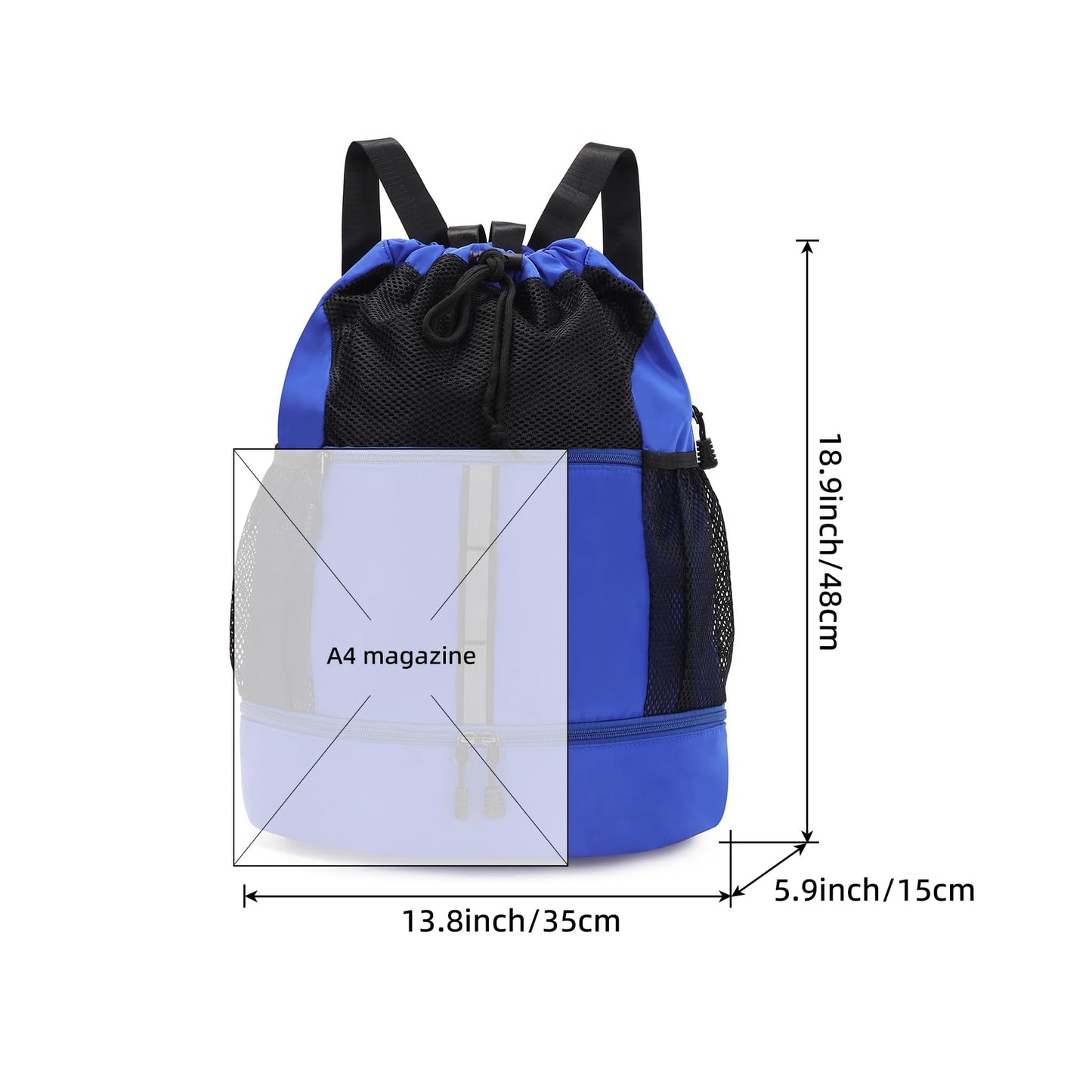 Valleycomfy Drawstring Gym Bag Sports Backpack With Shoe Compartment and Reflective Strips Royal Blue