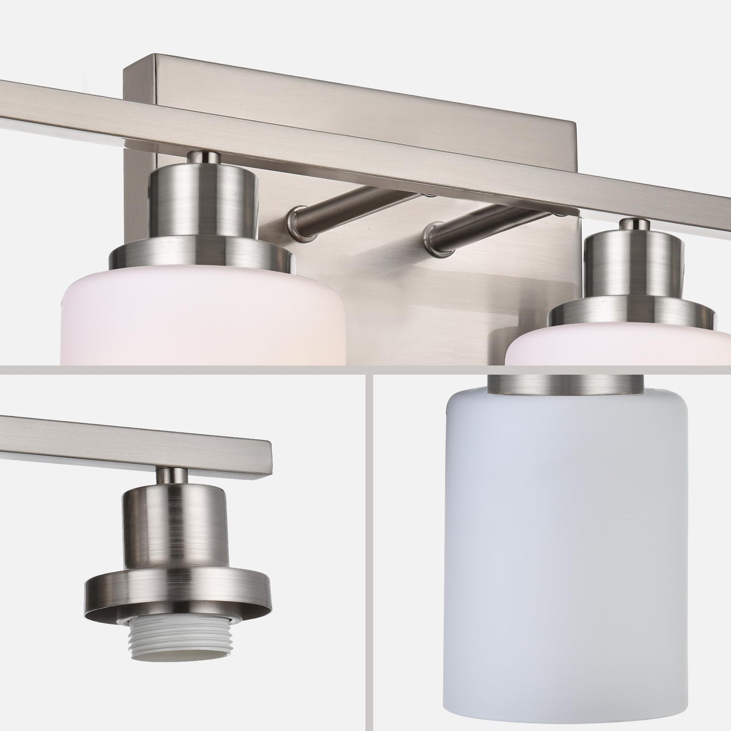 Wanluce 3-Light Bathroom Vanity Light Brushed Nickel Bathroom Lighting Fixtures Over Mirror with Opal White Glass Shade, Polished Nickel Finish Vanity Wall Sconces Fixtures for Bedroom Living Room