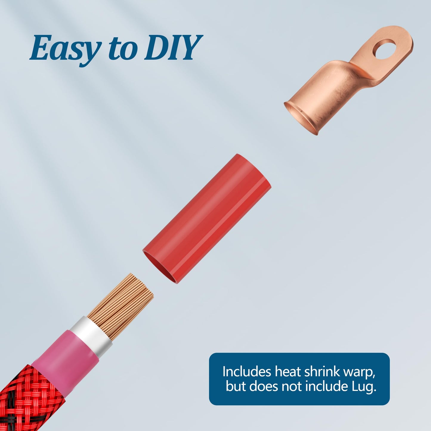 8 Gauge Wire 20 FT, Primary Automotive Power or Ground Wire, Battery Cable, Nylon Braided Jacket, Copper Clad Aluminum, Car Audio Amplifier RV Trailer Electrical Wire, with 10 Heat Shrink Tubing, Red