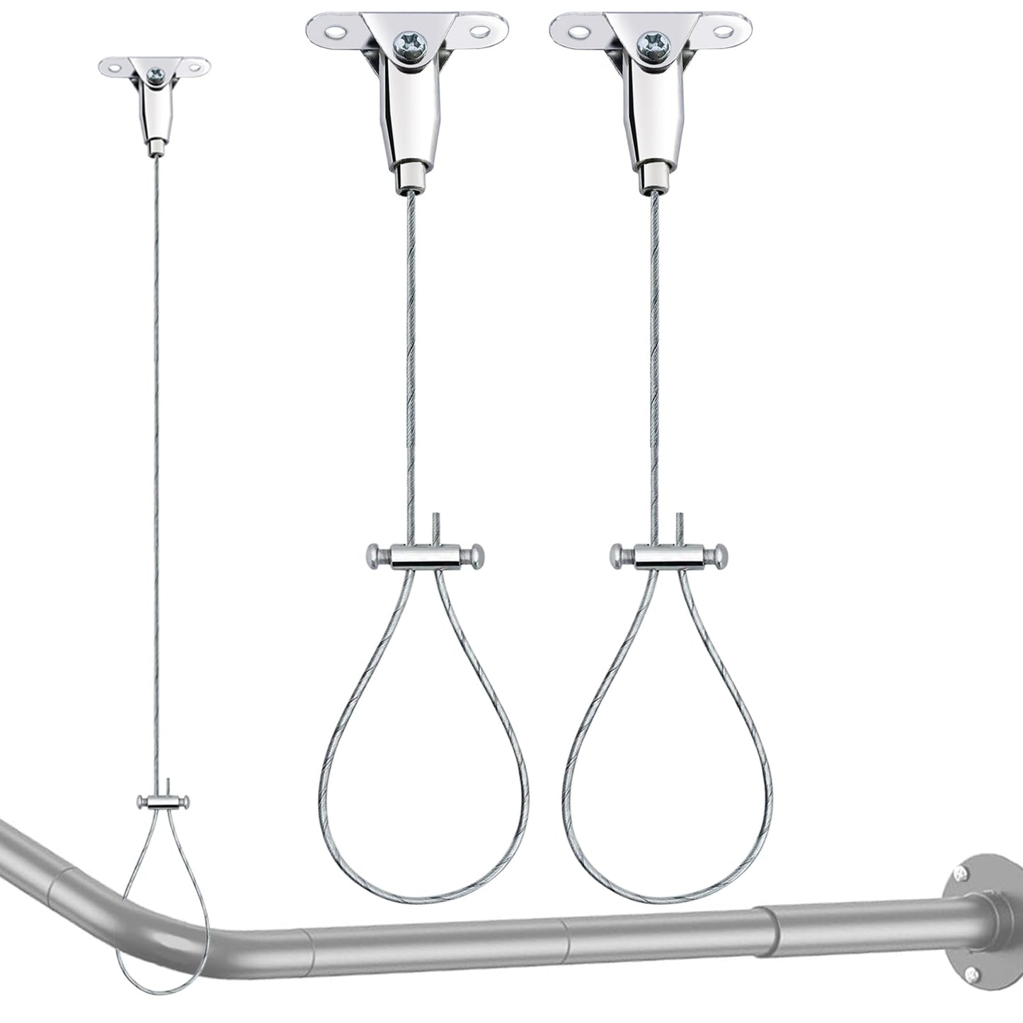 Shower Rod Ceiling Support Bracket 2-Pack – Anti-Sagging 304 Stainless Steel, 60" Adjustable Rust-Resistant, Fits Curved/L/U-Shaped Rods