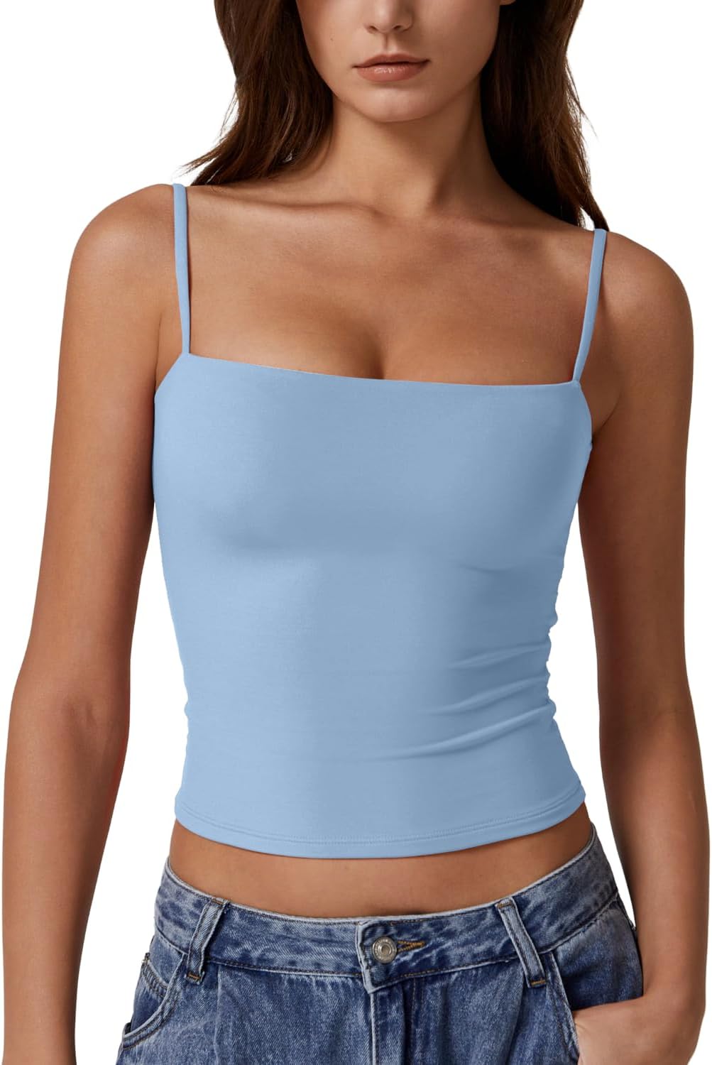 QINSEN Women's Adjustable Spaghetti Strap Tank Top - Double Lined Sleeveless Camisole