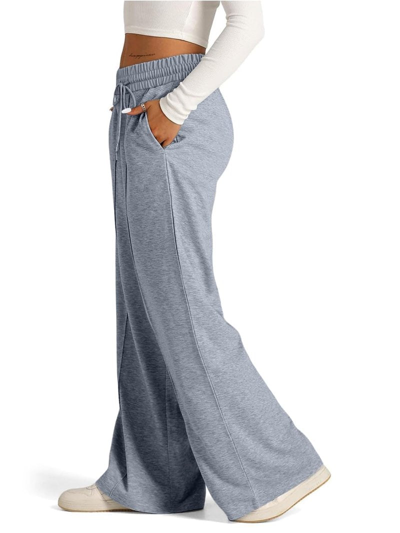 SOFIA'S CHOICE Women's High Waist Drawstring Sweatpants with Pockets Loose Straight Leg Lounge Pant Grey-N Large