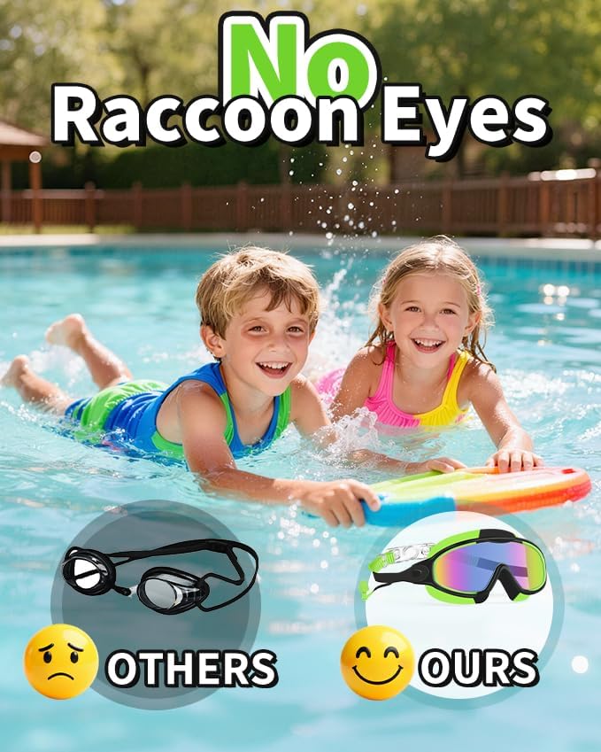 Skiennix Swim Goggles - Anti-Fog & Anti-UV Wide View Design | No Leakage for Kids 3-15 with Earplugs
