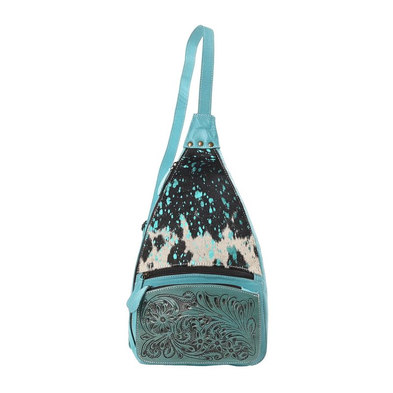 Merbaa Sunset Serenade Sling Cowhide Hair on Crossbody Bag - Hand Tooled Unisex Sling Backpack