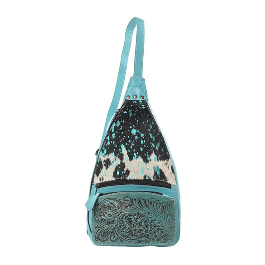 Merbaa Sunset Serenade Sling Cowhide Hair on Crossbody Bag - Hand Tooled Unisex Sling Backpack