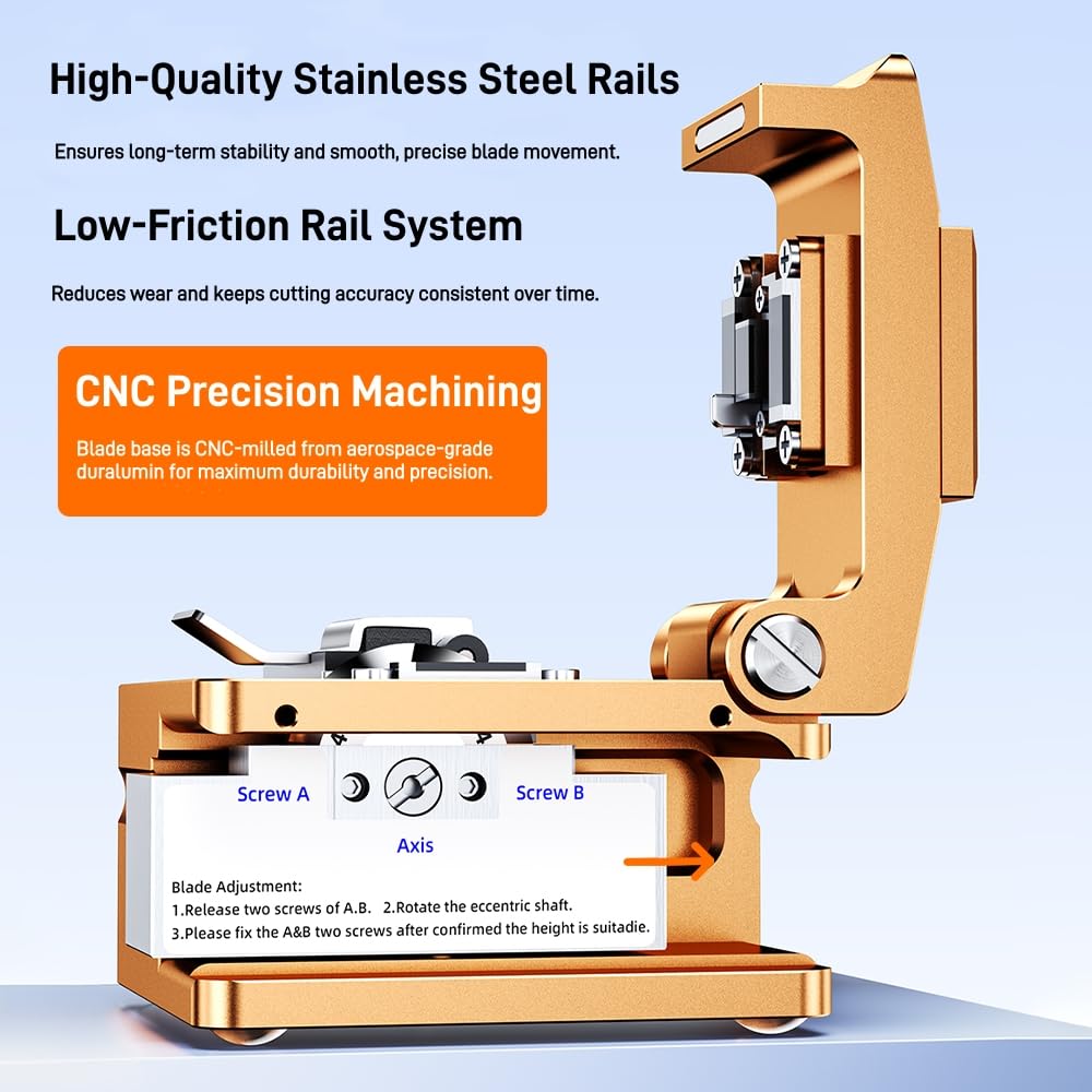 Professional Fiber Cleaver with 16-Port High Precision Blade | 48,000 Cleaves Capacity & Auto Scrap Collection | FTTH Fiber Optic Cutter for 0.25/0.9/3.0mm Cables