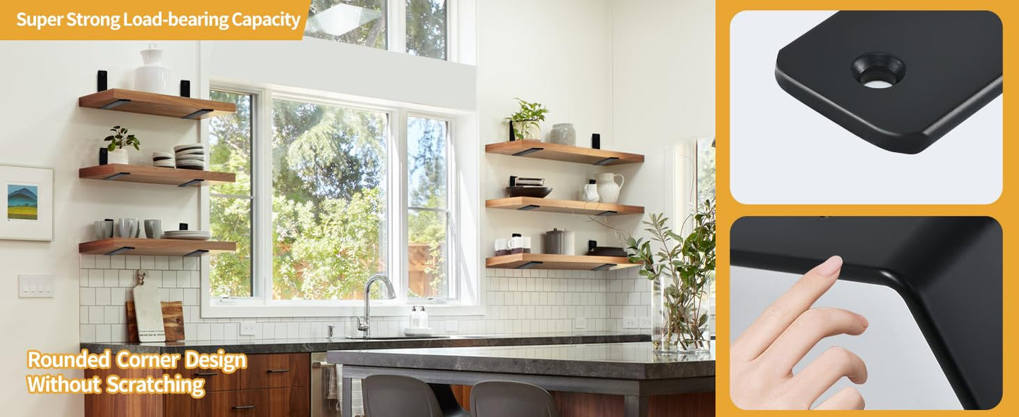 4 Pack - L 4" x H 3" x W1.5, 5mm Thick Black L Shelf Bracket, Iron Shelf Brackets, Metal Shelf Brackets, Floating Shelf, Shelf Supports with Screws