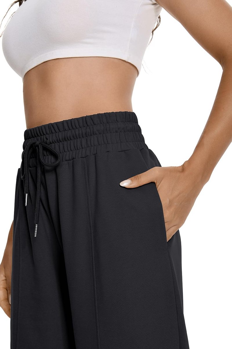 Straight Leg Casual Cotton High Waisted Drawstring Sweatpants Women Winter Baggy Joggers Yoga Workout Pants for Women Athletic Slacks for Work Dance Sweat Pants Trousers Style with Pockets Black XL