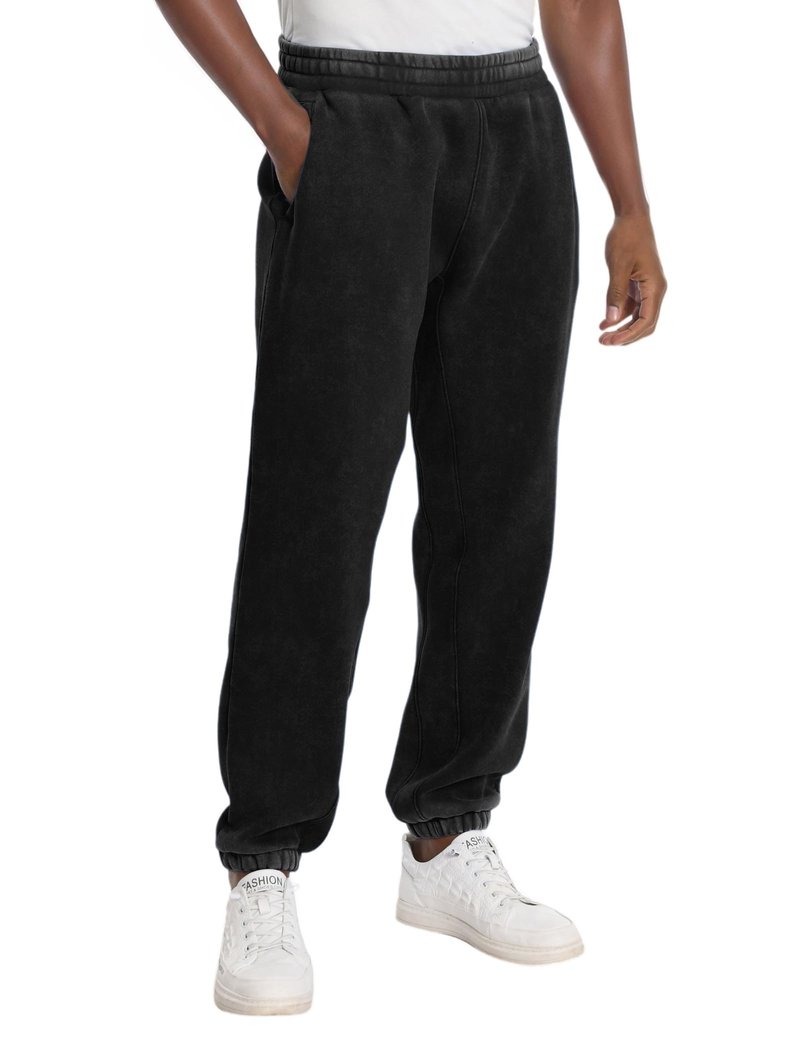 FAIABLE Heavyweight Fleece-Lined Joggers for Men, Washed Soft Relaxed Fit Sweatpants with Tapered Cuff & Drawstring - Winter Warm Cozy Casual Pants (Unisex Style) Black