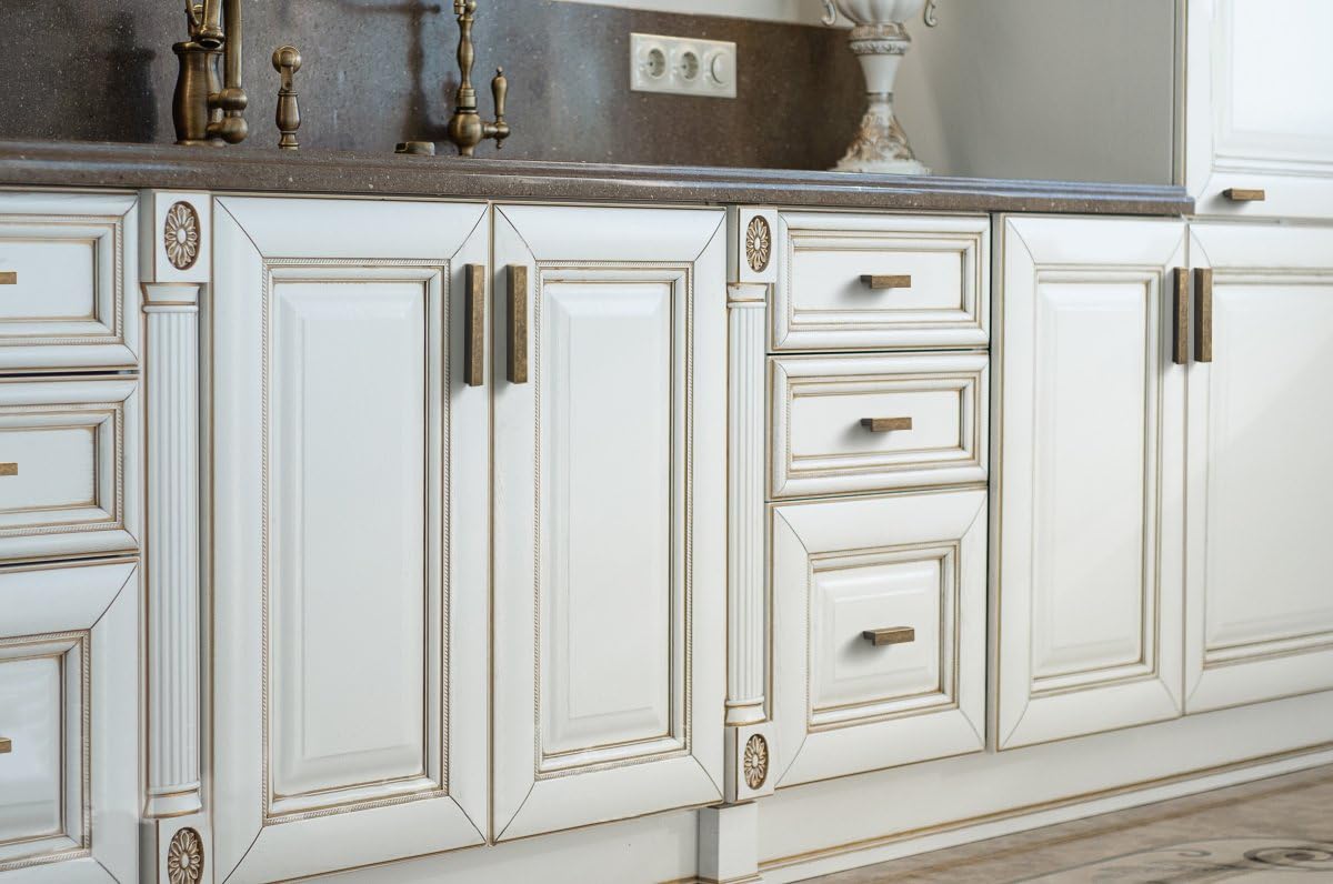 Goo-Ki Cabinet Handles 12 PCS - Antique Brass Drawer Pulls 7-1/2 in (192mm) Hole Centers - Tilted Solid Drawer Handles for Kitchen Cabinet Pulls - Finger Pull 4402-GT-192