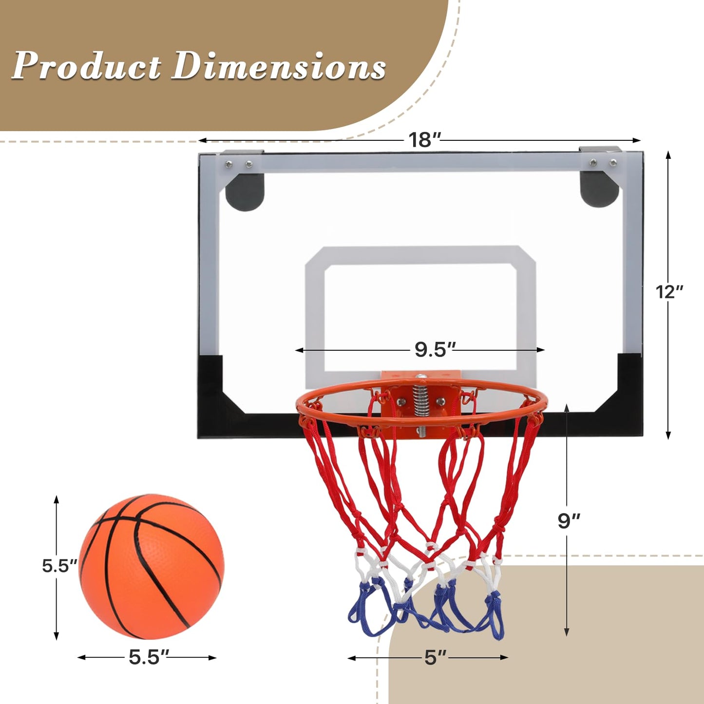 Athena Collection Mini Basketball Hoop Indoor, Over The Door Small Basketball Hoop Backboard with 1 Balls and Pump for Youth and Adults Great for Home Office Dorm Gifts, White