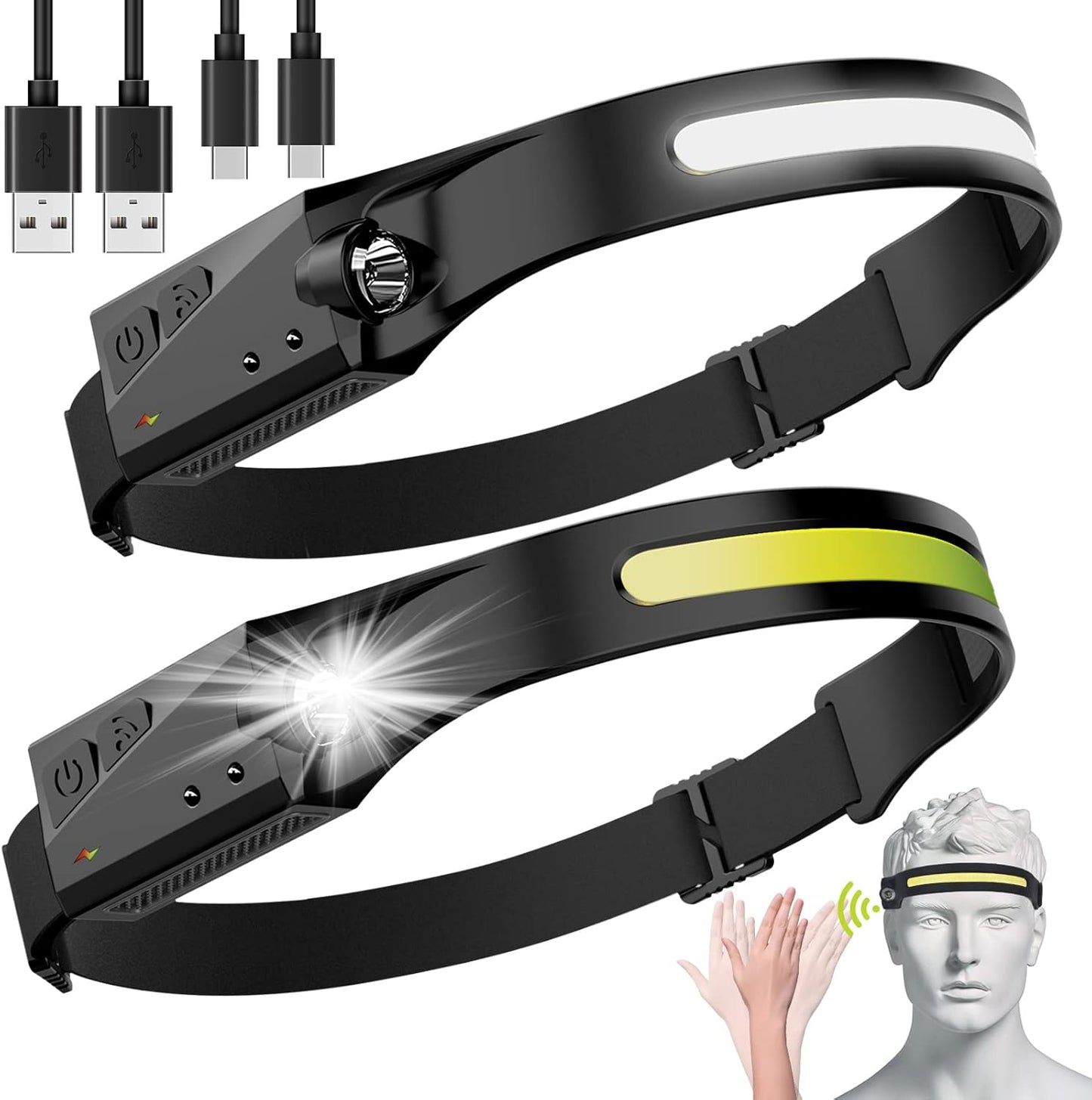 Skiennix LED Headlamp - 230° Wide Beam Rechargeable Flashlight | Waterproof, Adjustable for Outdoor Activities