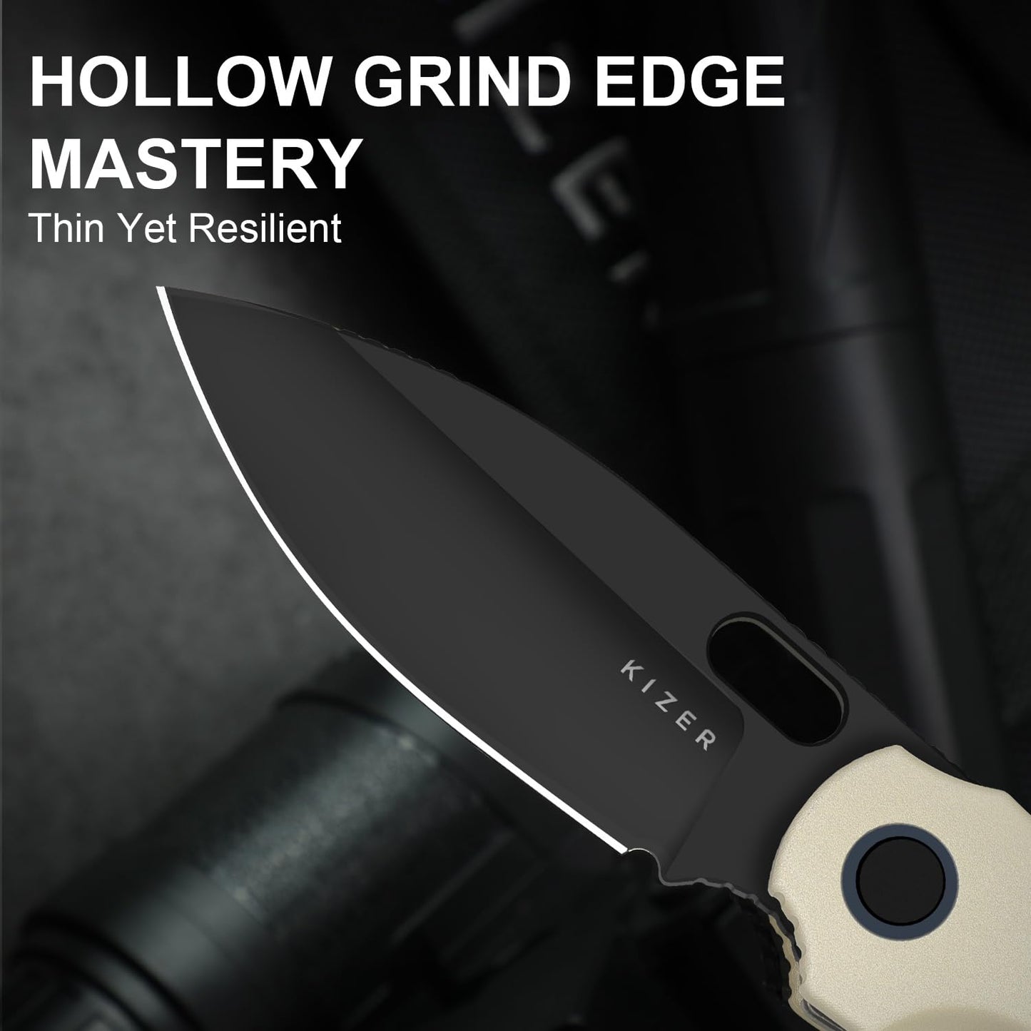 Kizer Seagull EDC Pocket Knife, 2.94" 14C28N Drop Point Folding Knife with Aluminum Handle, Flipper & Thumb Hole Opener, Liner Lock, for Camping Hiking Fishing V3770A3