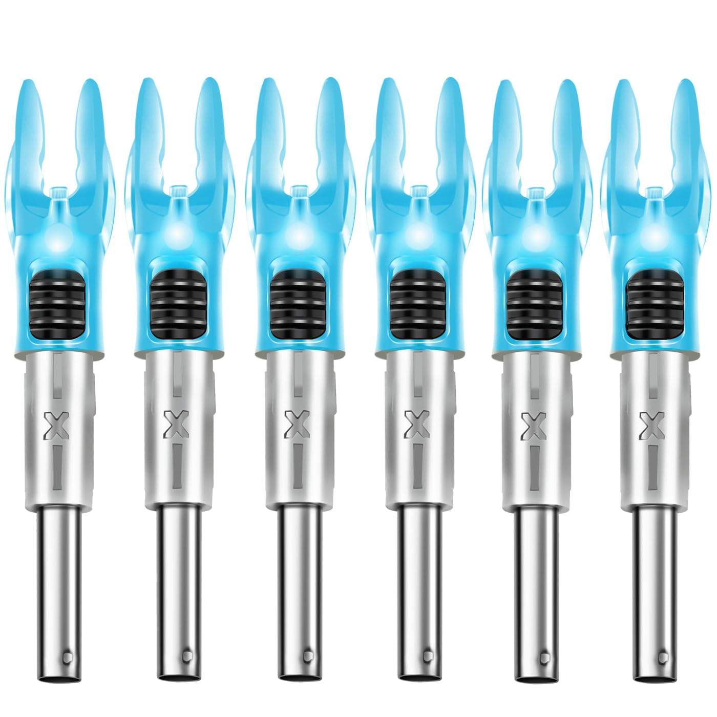 DEEPOWER X Lighted Nocks for Arrows .204”/.233”/.244”/.246” with ON/Off Switch 6-Pack with H, S, GT Bushings (Blue-6Pack)