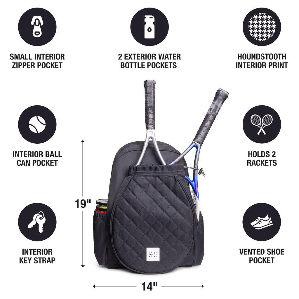 Womens Tennis Bag, Tennis Racket Bag Vented Shoe Pocket, Tennis Backpack for Women Men Holds 2 Rackets, Compact Backpack Storage Organization for Balls, Shoes, & More, Suitable for Tennis Pickleball
