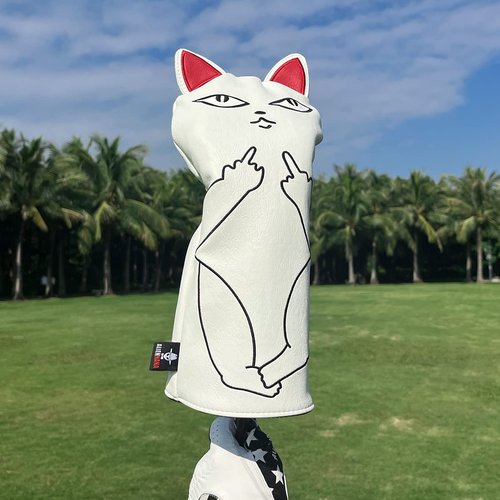 Golf Club Headcover Cute Cat Embroidery Driver Cover 3 Wood Headcover Hybird Head Covers Leather Hand-Made Wood Head Cover for Golf Club Wood Head Covers