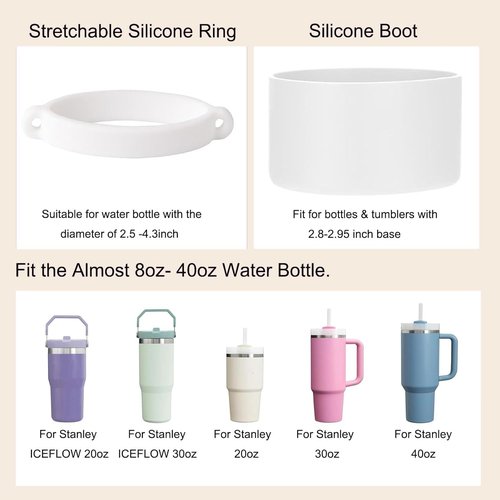 8PCS Elegant Black Set Compatible with Stanley Cup Accessories, Leather Handle Strap, Fashion Pearl Charms, Flower Straw Topper Cover, Silicone Stanley Cup Boot for 40oz 30oz Tumbler, Gifts for Girls