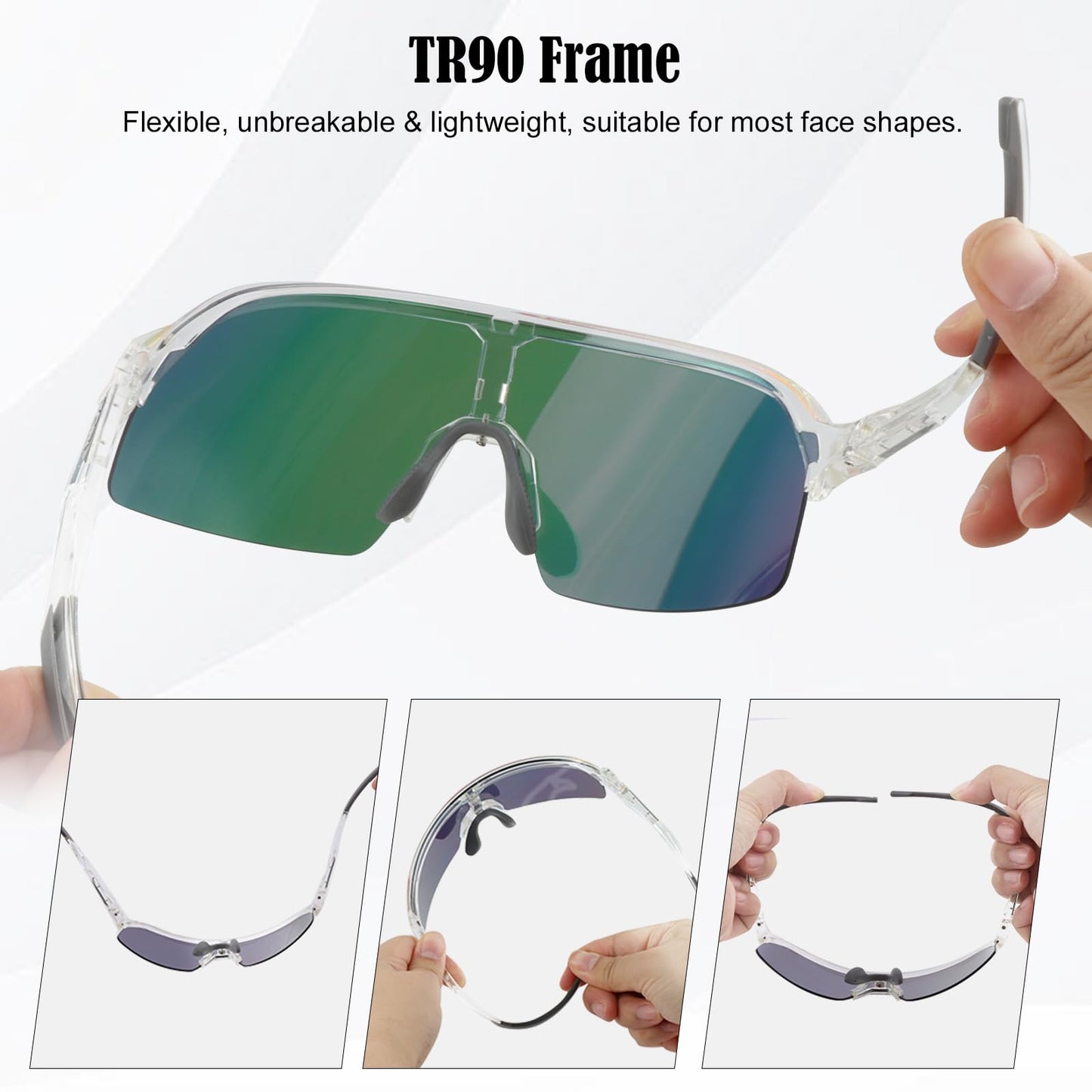 ToopMount Cycling Sunglasses with 3 Interchangeable Lenses, UV 400 Protection Coating Glasses of Semi Rimless TR90 Frame, Polarized Sport Glasses for Baseball Hiking, Athletic Sunglasses Men Women
