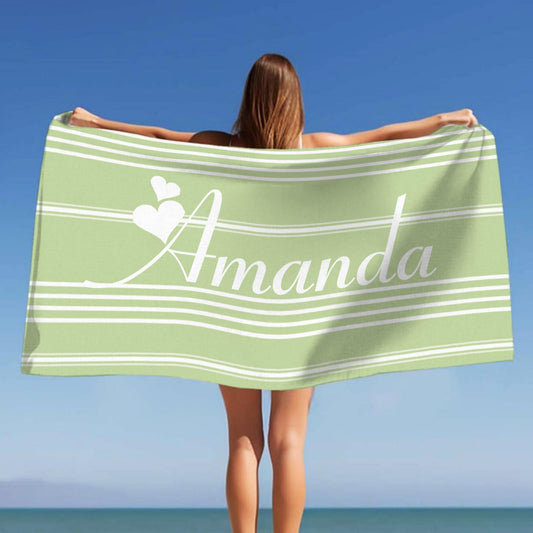 Dreamdecor Custom Beach Towel with Name Striped Kids Personalized Beach Towels for Swimming Pool Vacation Graduation Gifts Microfiber Sand Free Fast Drying Beach Towel for Adults Women Men