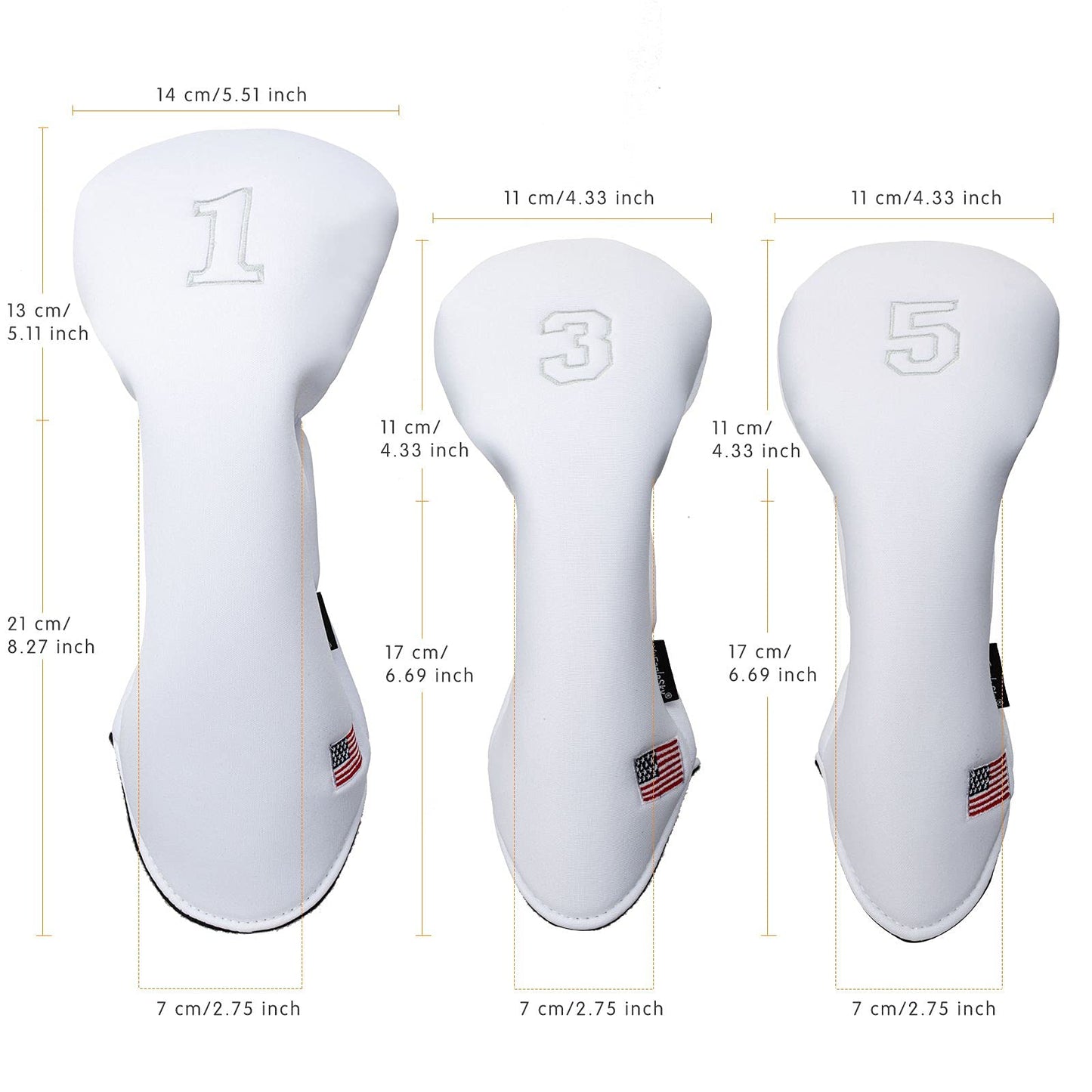 YuEagleSky Golf Head Covers Driver Fairway #3#5 Hybrid USA Flag Memory Foam, for Men Women (Grey or White)