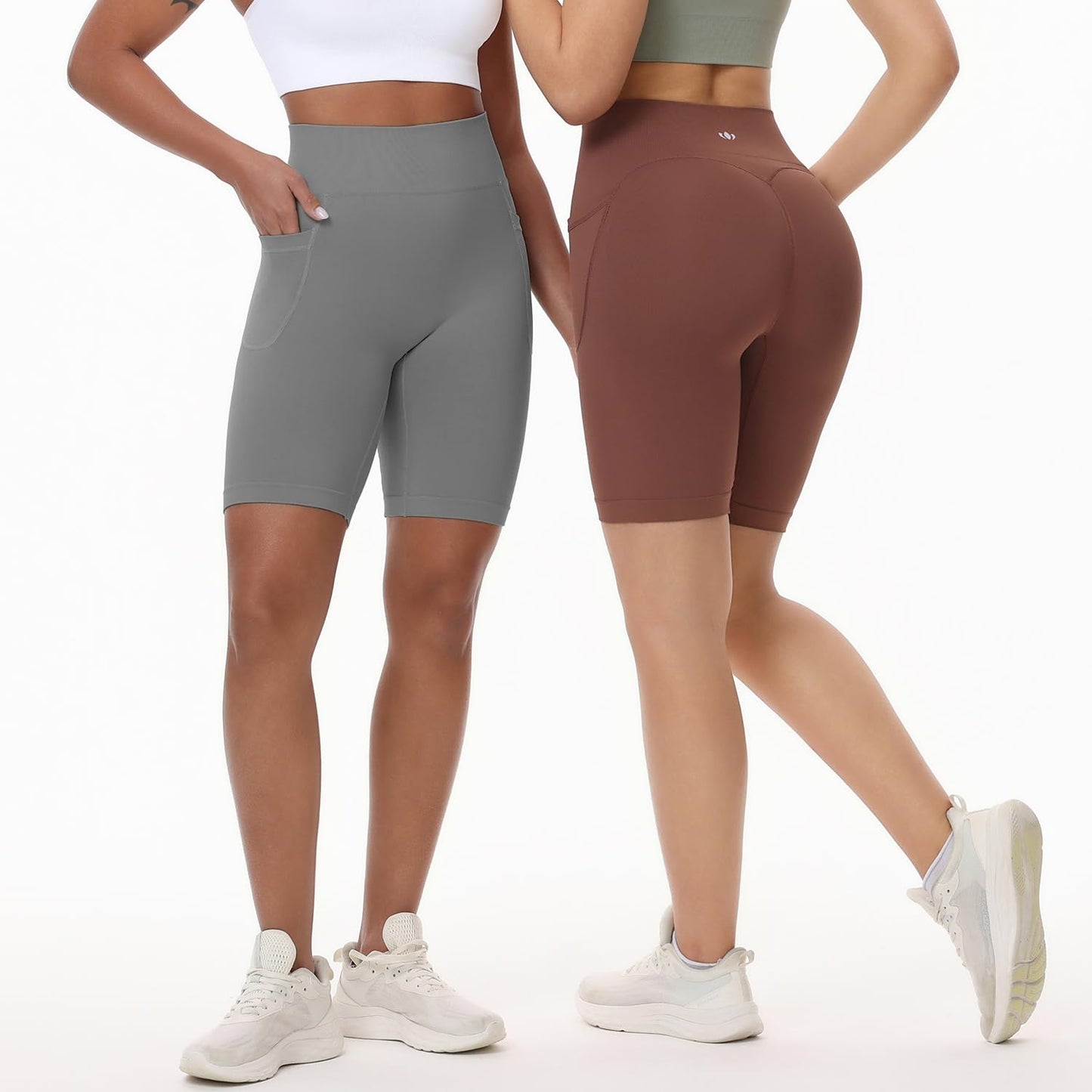 BLUELILY 3 Pack Women's Biker Shorts with Pockets 5" 8" Seamless High Waisted Tummy Control Workout Shorts for Running Gym