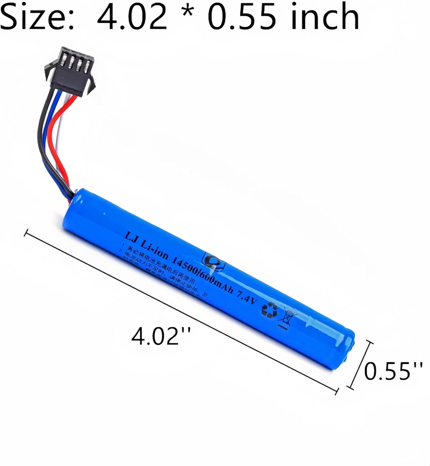 7.4V 600mAh Li-ion Battery by [Brand Name] - SM-4P Plug & USB Charger for Airsoft Guns