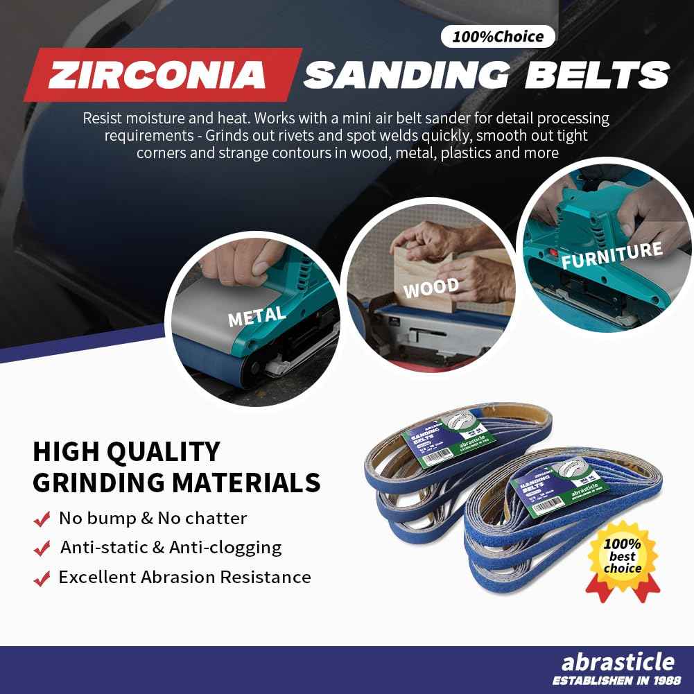 1/2" x 18" Zirconia Sanding Belts for Metal, 1/2 x 18 Inch Zirconia Metal Grinding Sand Paper, 36 PCS 6 Each of 40/60/80/120/180/240 Assorted Grits, Perfect for Metal Polishing, Derusting, Woodworking