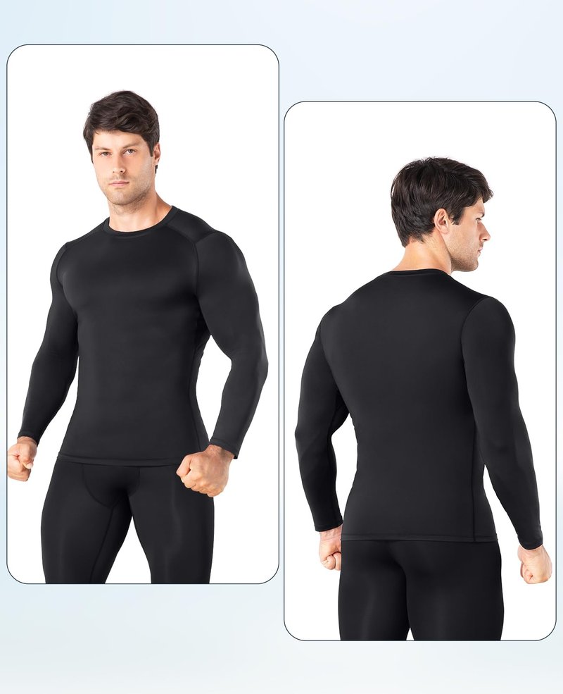 Niksa 3 Pack Long Sleeve Compression Shirts for Men Cool Dry Athletic Undershirt Workout Tops Base Layer for Running