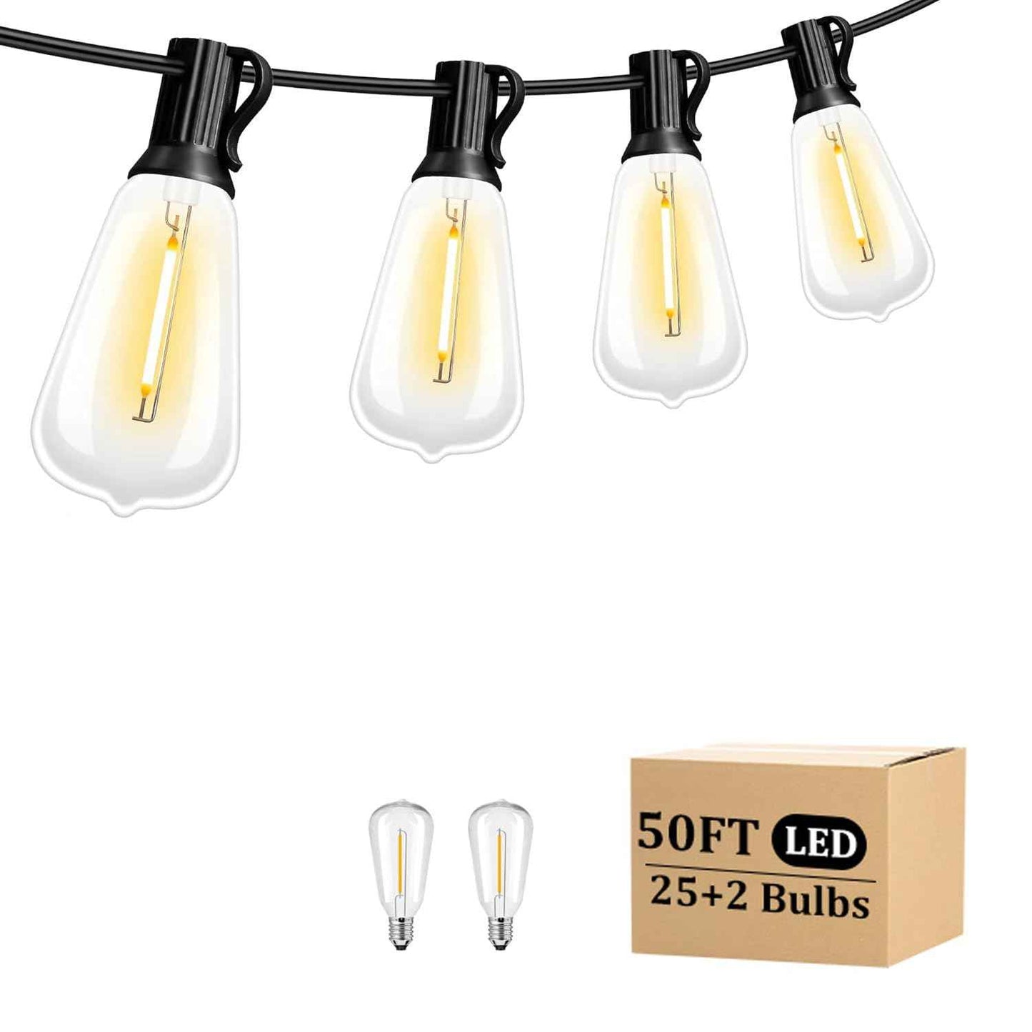 RYKUG 50FT LED Outdoor String Lights with 27 ST38 Bulbs (2 Spare) Connectable Yard Hanging Lights for Party Tents Patio Gazebo Porch Deck Bistro Backyard Balcony Pergola Outside Decor