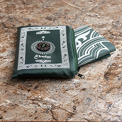 Portable Travel Prayer Mat with Compass & Weights - Green