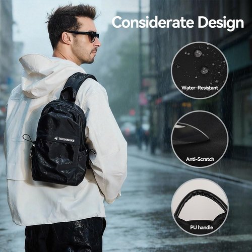 Crossbody Sling Bag For Men Women,Water-Resistant black nylon Single-shoulder bag, With USB interface lightweight Chest Pack,For Commute cycing travel running Everyday use