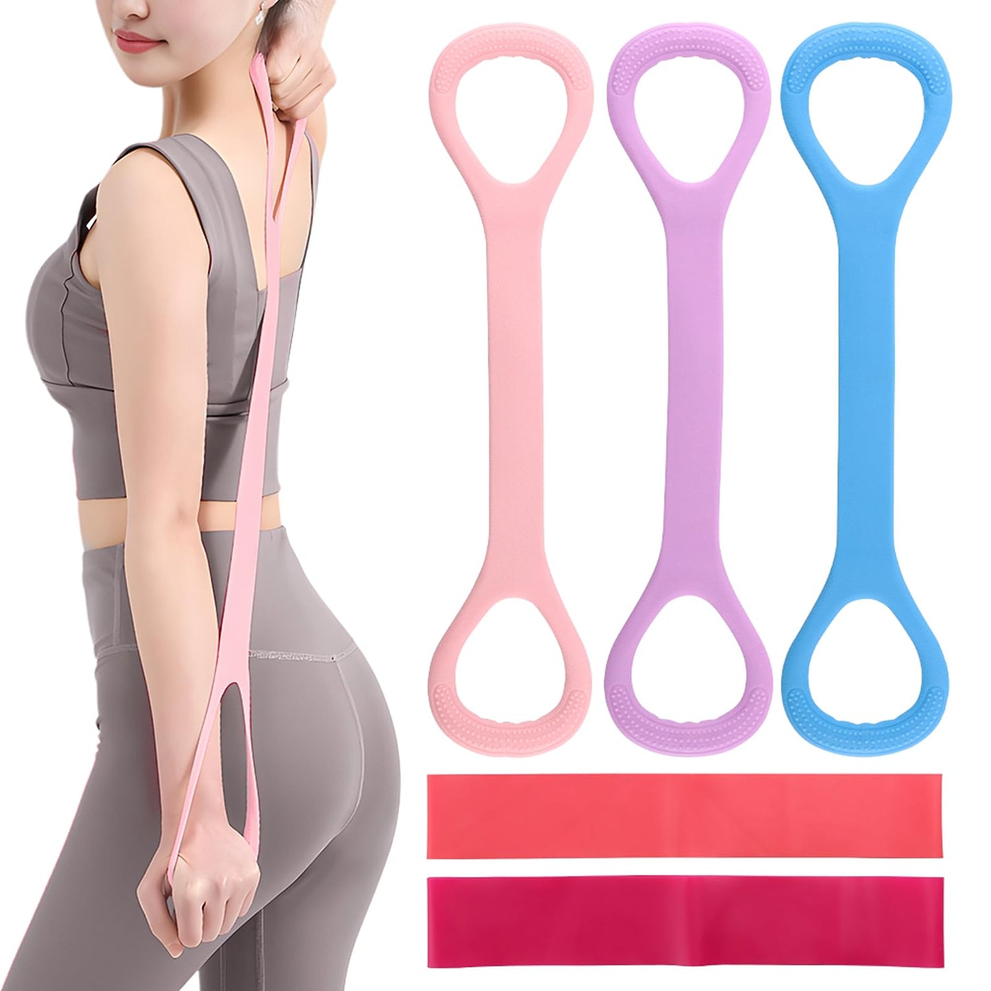 Figure 8 Resistance Band, Elastic Exercice Loop Bands, Fitness Elastic Rope, Execrise Workout for Arm, Back, Chest, Yoga, Pilates Stretching Equipment(Color:Colorful)