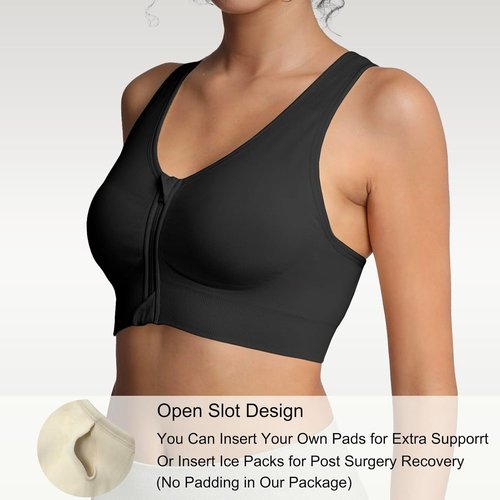Lemef Front Closure Sports Bra - Wirefree Racerback Design for Post-Surgery Comfort | Mastectomy Support