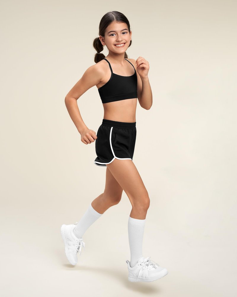 Stelle Girls Sports Bra Training Bra Spaghetti Strap Y Back Bra Yoga Crop Top for Teens Kids(Black,L)