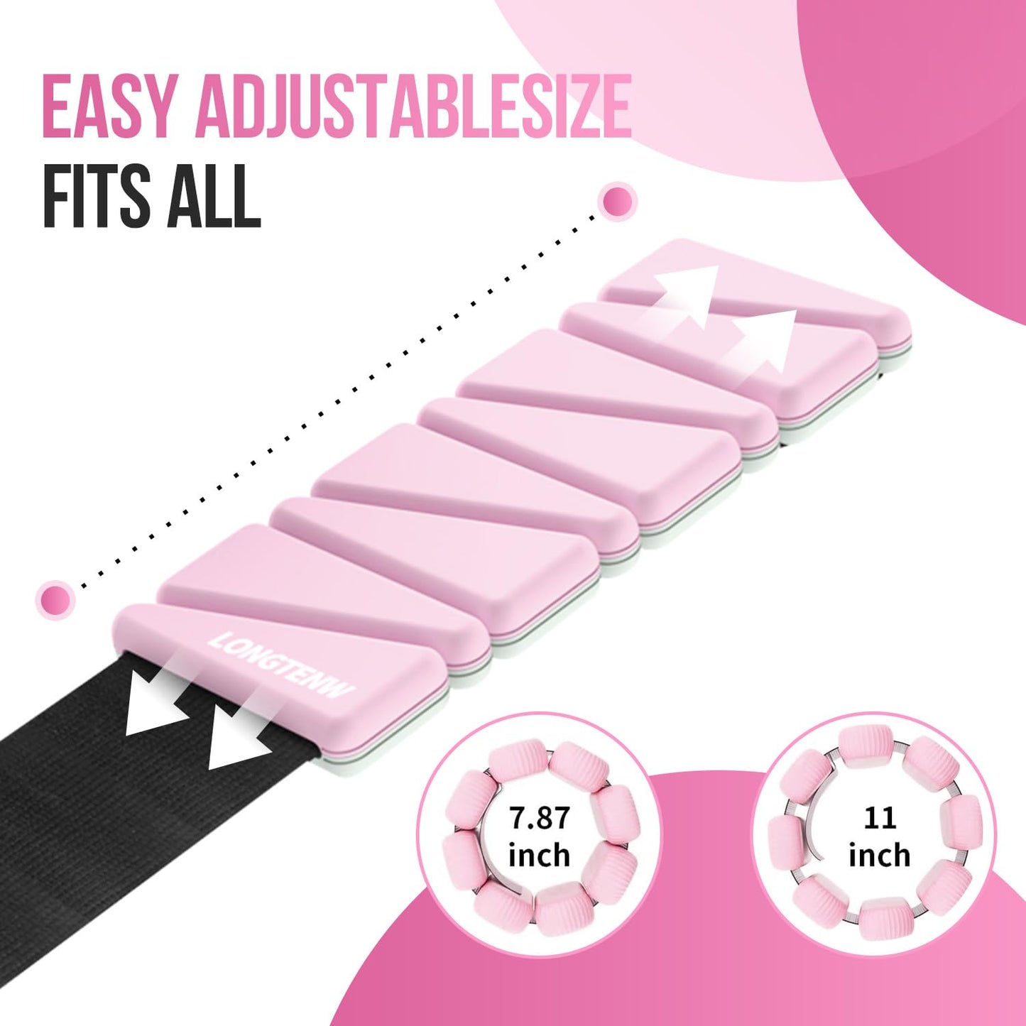 LONGTENW Adjustable Silicone Wrist & Ankle Weights Customizable Fitness Bands for Yoga, Pilates, Running, and Strength Training Detachable Design, Comfortable Eco-Friendly Material (Pink, 2 lbs Pair (1lbs Each))