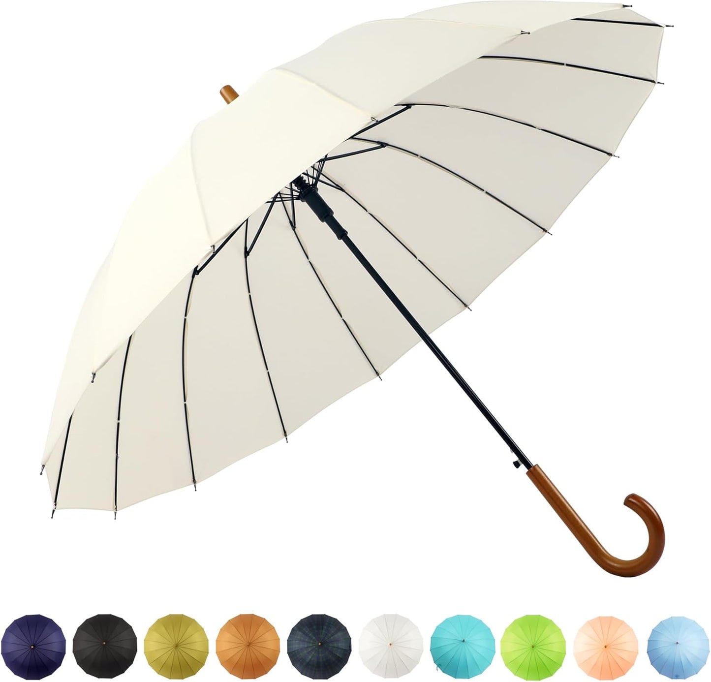 SoulRain 48" Windproof Stick Umbrella - Auto Open with Classic Wood Handle | Fashionable Solid Color