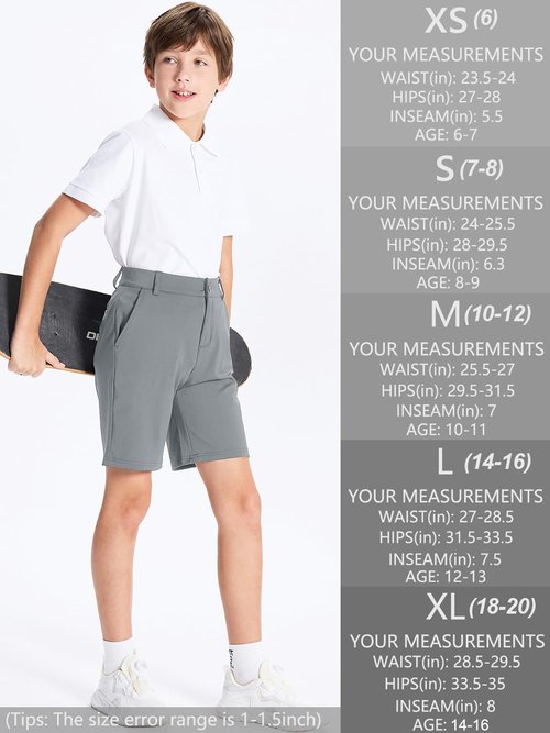 DEVOROPA Youth Boys School Uniform Flat Front Shorts Stretch Performance Kids Dress Chino Hybrid Twill Casual Running Khaki Athletic Summer Shorts Clothes with Pockets Dark Gray L