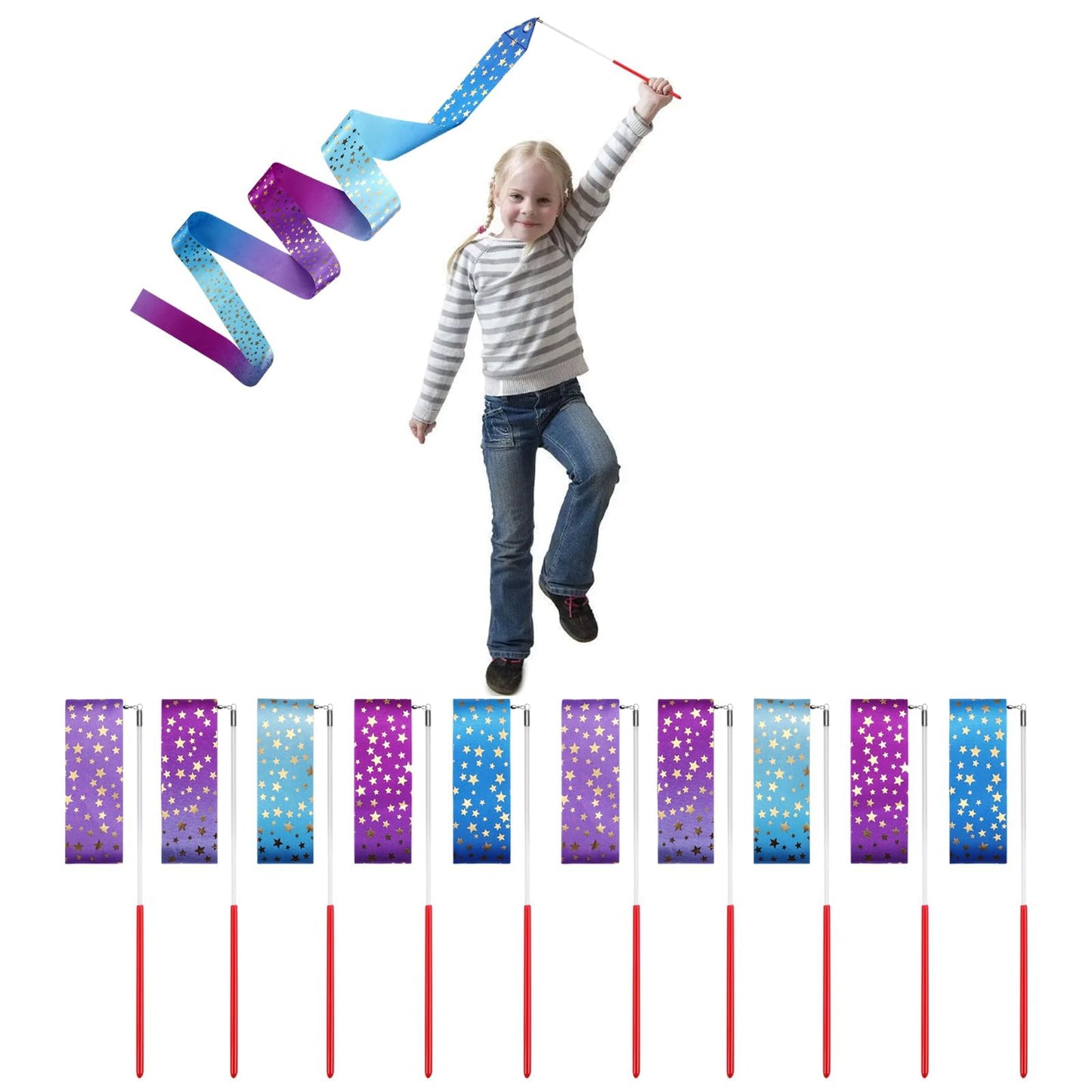 AITIME 20 Pack Ribbon Wands for Kids - 78.7" Rhythmic Gymnastics Dance Ribbons with Star Streamers, Party Favors for Girls Birthday, Princess Themed Party Goodie Bag, Ballet & Outdoor Games (Star)