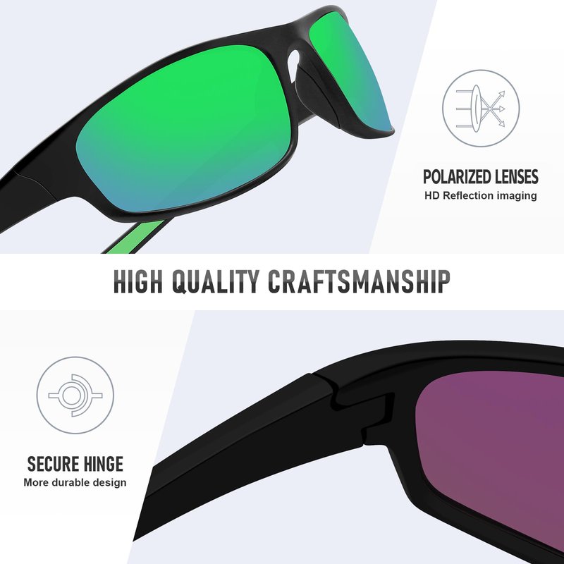 Ofwin Sports Polarized Sunglasses for Men Women Wrap Around Sun Glasses Fishing Cycling Driving Running UV Protection Green Mirrored