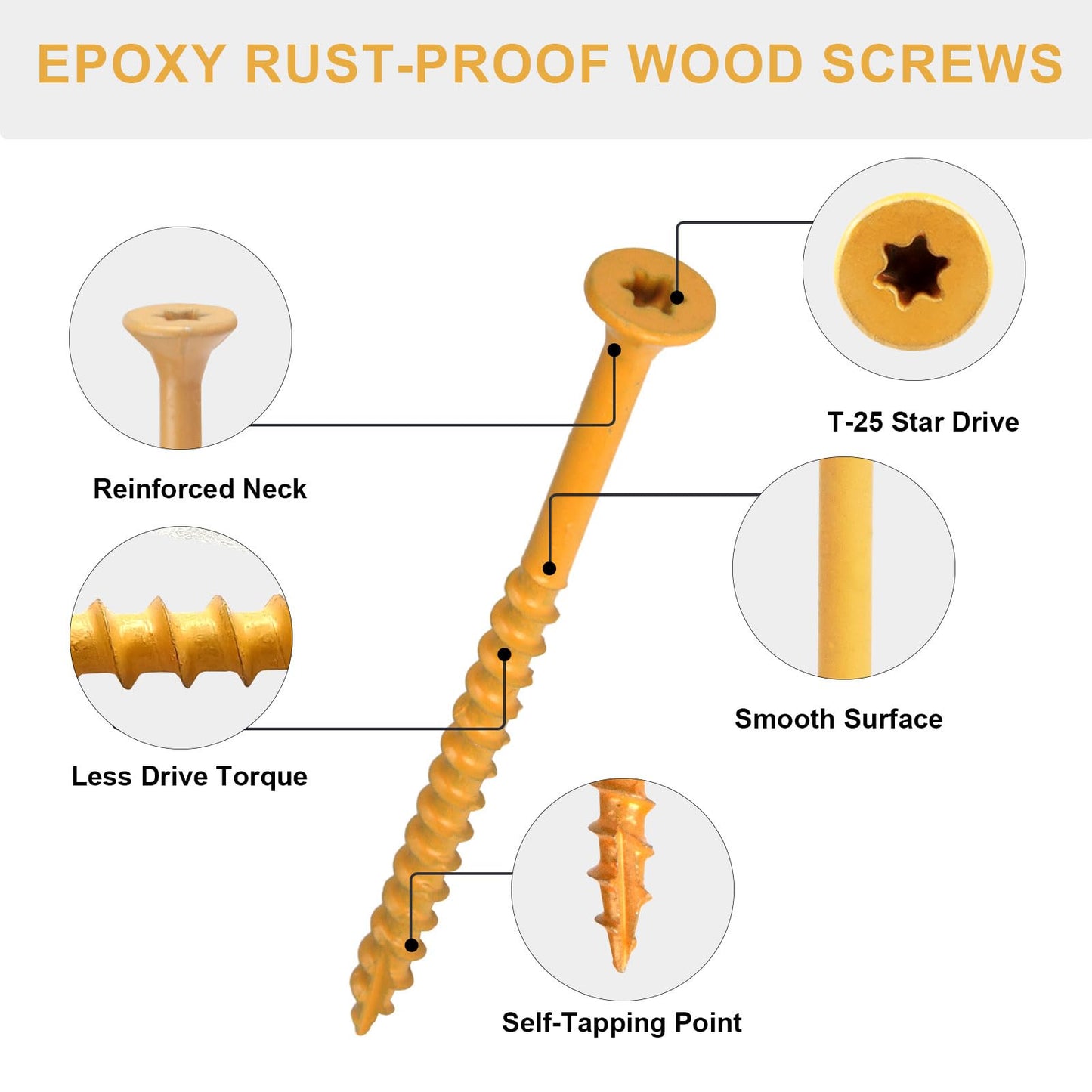 Fmjdnls Deck Screws 1-1/2 Inch, Wood Screws #8×1-1/2, 200 Pcs, Tan Rust Resistant Epoxy Coated, Outdoor Decking Screws, Torx/Star Drive Head Deck Screw, T25 Star Bit Included, for Timber, Fence