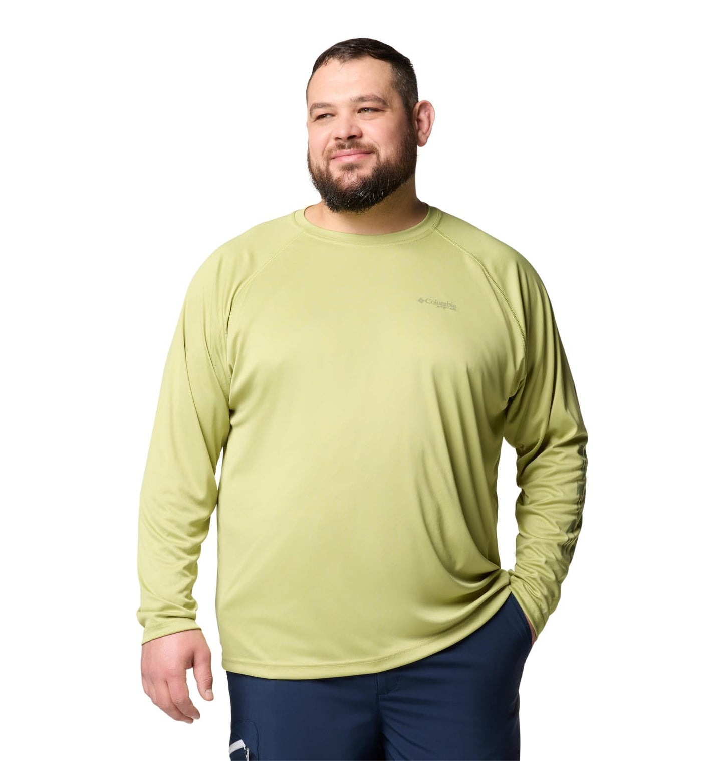 Columbia Men's PFG Terminal Tackle Long Sleeve Fishing Shirt, Pear/Cypress Logo, Small