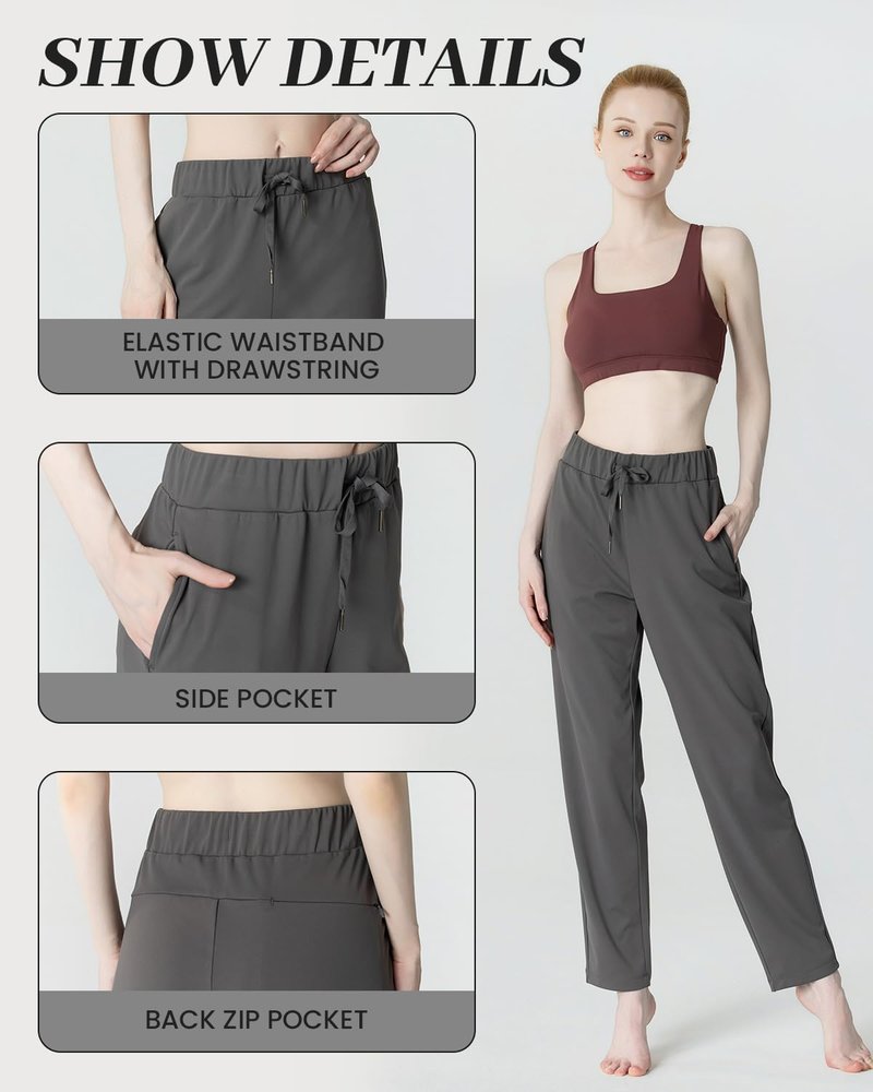Leapstride Women's Track Pants with Back Zip Pocket - 4-Way Stretch Moisture-Wicking Fabric, Multi-Pockets for Daily Wear