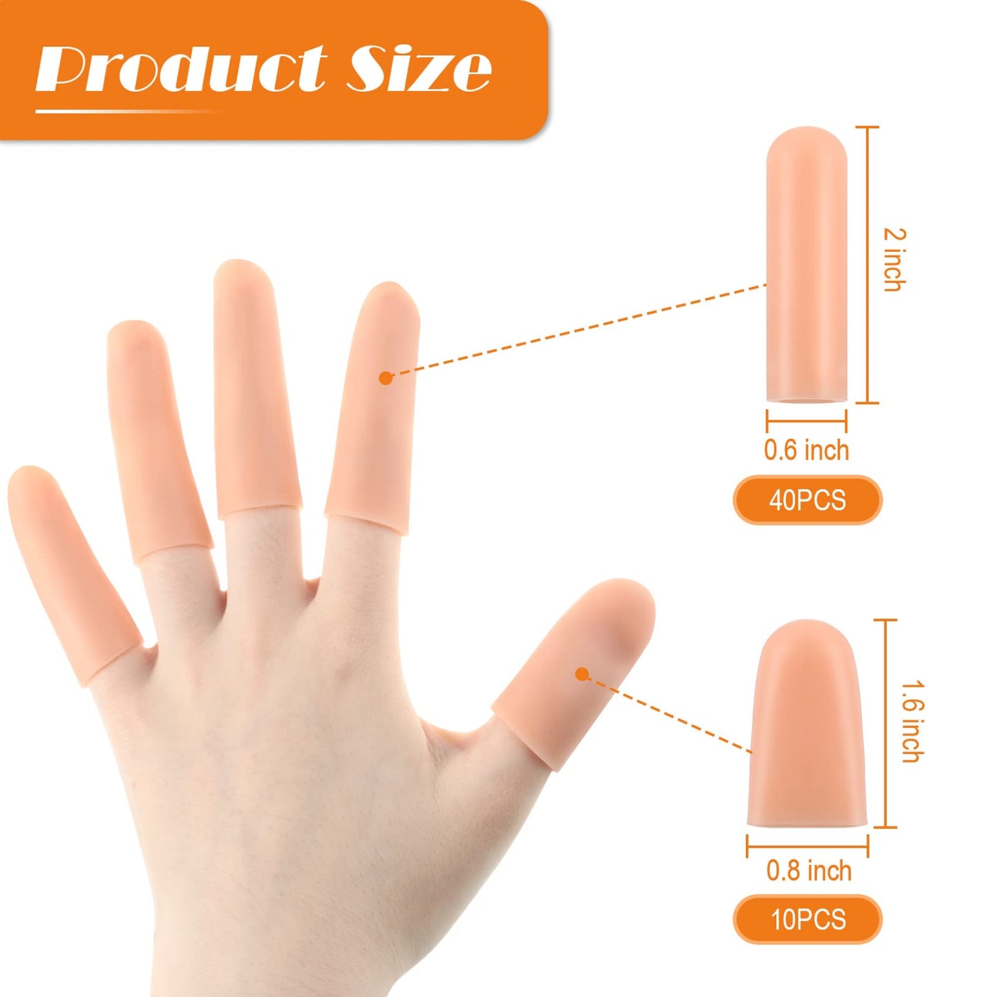 Nuanchu 50 Pcs Gel Finger Cots Silicone Finger Protectors Support Gel Cover Sleeves Gloves Caps, 40 Pieces Long, 10 Pieces Short(Beige)