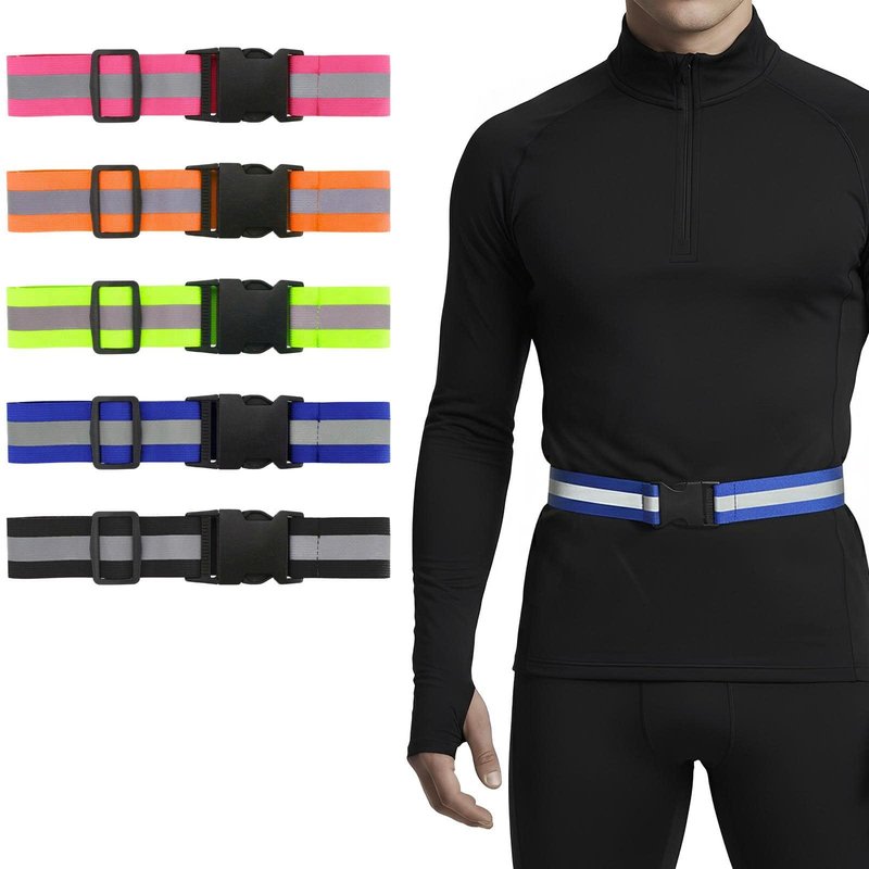 KH866 5PCS Reflective Belt or Sash PT Belts Lights Visibility Military Adjustable Lightweight Tape Vest Waist Straps for Night Running Walking Cycling Fits Women Men Kids - Green Red Blue Pink Orange