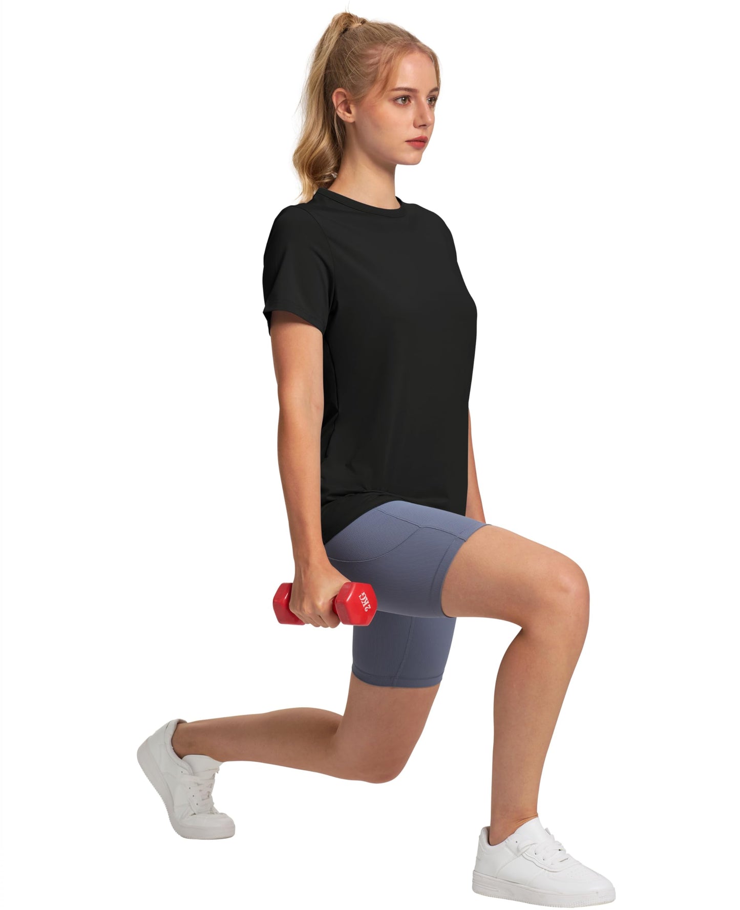OFEEFAN Pilates Outfits for Women Beach Vacation Essentials Athletic Tops for Women Short Sleeve Tshirts Shirts for Women Black L