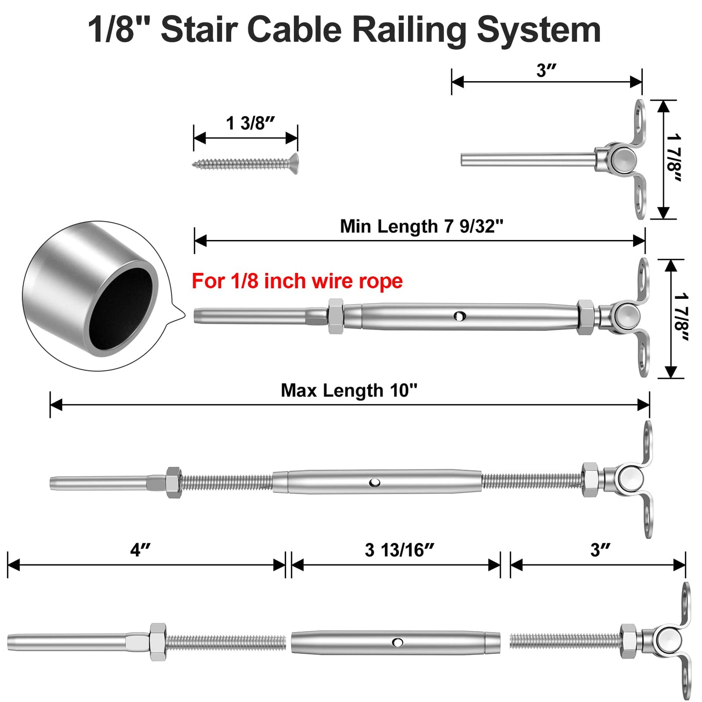 BLIKA 25 Pairs 1/8" Cable Railing Kit Swage Toggle Turnbuckle Hardware, Adjustable Angle T316 Stainless Steel Cable Railing Kits for 2"x2", 4"x4" Wood Posts, Deck Cable Railing Kits for Stairs, BL025